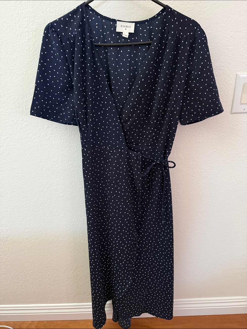 Everly Navy Midi Wrap Dress with White Dot Print